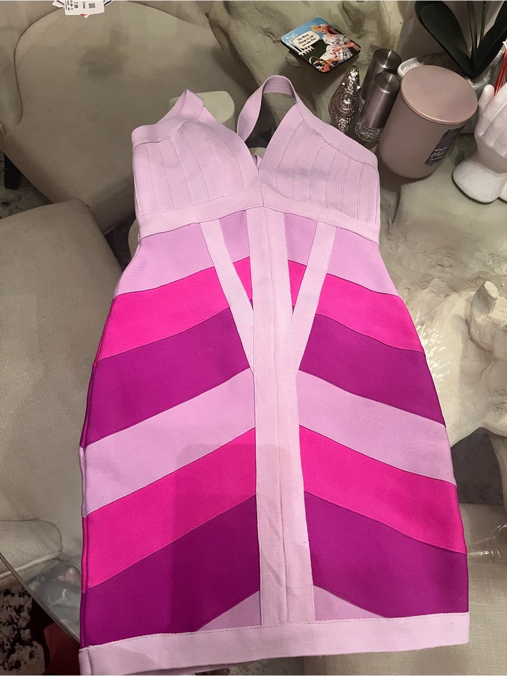 Women’s Pink Colorblock Bodycon Dress XS.Herve Léger for exposure ‼️